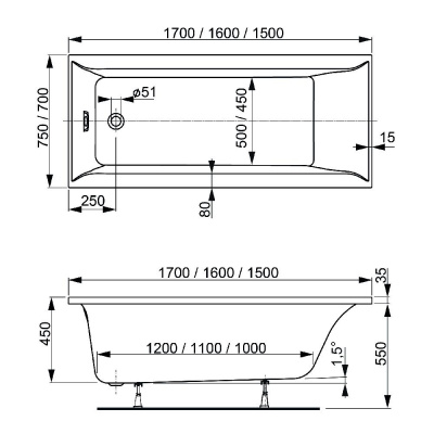 Акриловая ванна VAGNERPLAST VERONELA 150x70 VPBA157VEA2X-04 фото в интернет-магазине Русалия
