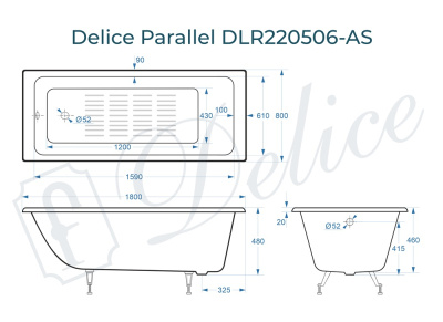 Чугунная ванна Parallel 180х80 DLR220506-AS с антислипом Delice фото в интернет-магазине Русалия