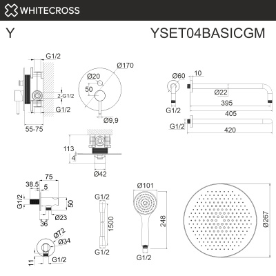 Система для душа скрытого монтажа WHITECROSS Y YSET04BASICGM (оружейная сталь) фото в интернет-магазине Русалия