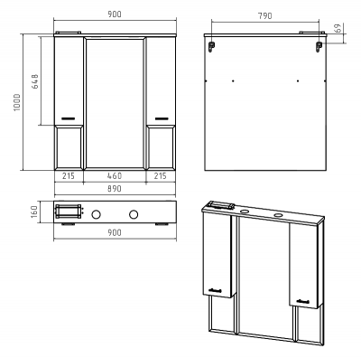Зеркальный шкаф Терра 90 (серый) П-Тер02090-0501 Misty фото в интернет-магазине Русалия