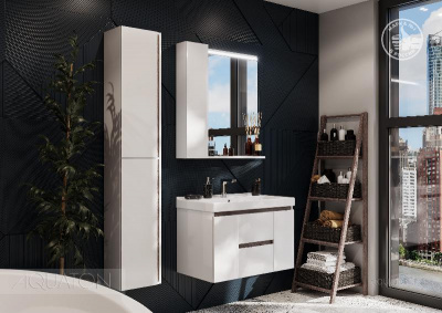 Тумба под раковину AQUATON Рене 80 белый, грецкий орех 1A258601NRC80 фото в интернет-магазине Русалия