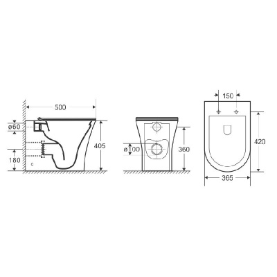Унитаз ADIGE F приставной безободковый Ceruttispa CT8907 (500x365x405) фото в интернет-магазине Русалия