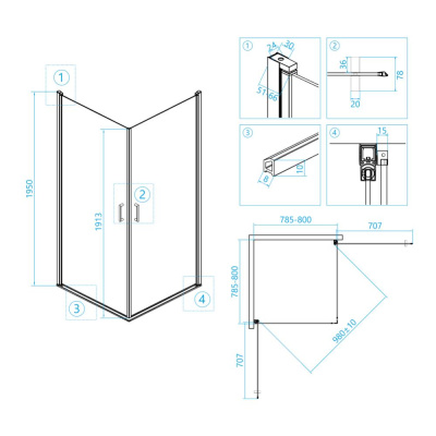 Душевой уголок RGW LE-30 800x800, профиль хром, стекло прозрачное фото в интернет-магазине Русалия
