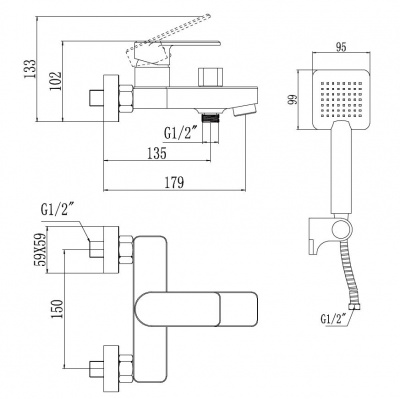 Смеситель для ванны с гарнитуром S-600703K Savol фото в интернет-магазине Русалия