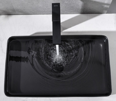 Раковина накладная прямоугольная черная матовая 9396MB CeramaLux фото в интернет-магазине Русалия