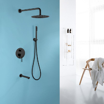 Душевая система ABBER Emotion AF8817B скрытого монтажа с изливом, черная матовая фото в интернет-магазине Русалия