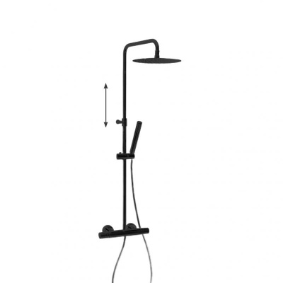 Душевая термостатическая система наружнего монтажа с телескопическим тропическим душем и душевым комплектом TZAR 345401RM250NM матовый черный Ramon Soler фото в интернет-магазине Русалия