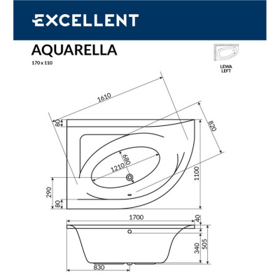 Акриловая ванна EXCELLENT Aquarella 170x110 (лев.)  WAEX.ARL17WH фото в интернет-магазине Русалия