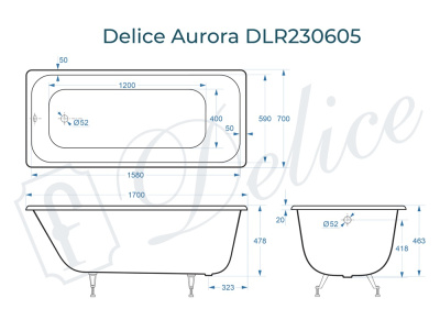 Ванна чугунная Delice Aurora 170х70 DLR230605 фото в интернет-магазине Русалия