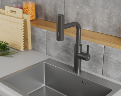 Смеситель для кухни с выдвижной лейкой RUSH Tinos (TI3732-18Grey) фото в интернет-магазине Русалия