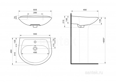 Раковина Santek Бриз 60 отверстие под смеситель 1WH110466 фото в интернет-магазине Русалия
