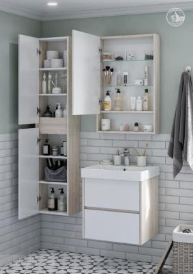 Зеркальный шкаф AQUATON Сканди 55 белый, дуб верона 1A252102SDB20 фото в интернет-магазине Русалия