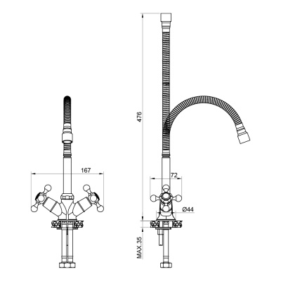 Смеситель OLIVE'S для кухни с гибким изливом GIRONA (01435GR) фото в интернет-магазине Русалия
