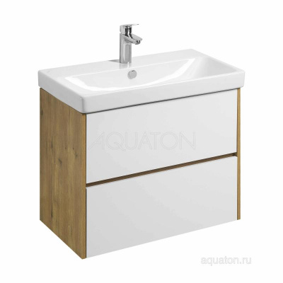 Тумба под раковину AQUATON Сканди 80 белый, дуб рустикальный 1A283001SDZ90 фото в интернет-магазине Русалия