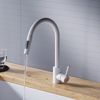 D3007533 Logic Кухонный смеситель  с вытягивающимся изливом, белый фото в интернет-магазине Русалия