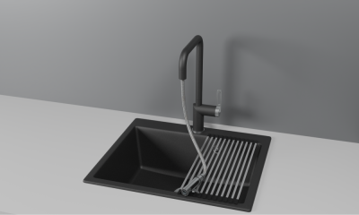 Смеситель для кухни GRANULA с выдвижным изливом (8173, ШВАРЦ) фото в интернет-магазине Русалия