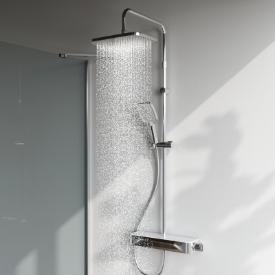 F078F700 Func, душ.система: см-ль-полка д/ванны/душа, душ.штанга, верхн. душ квадр., ручн.душ, хром фото в интернет-магазине Русалия