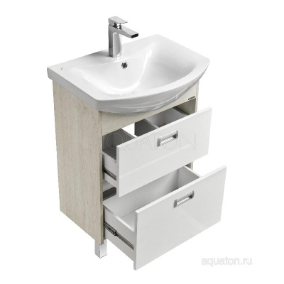 Тумба под раковину AQUATON Бекка PRO 60 белый, дуб сомерсет 1A196601BAC20 фото в интернет-магазине Русалия