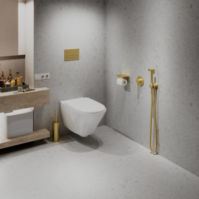 Смеситель встроенный с гигиеническим душем Timo Saona (2389/17SM) золото матовое фото в интернет-магазине Русалия