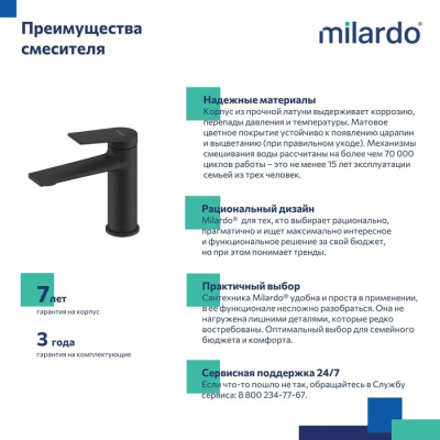 Смеситель для умывальника Milardo Azure черный матовый (AZUBL00M01) фото в интернет-магазине Русалия