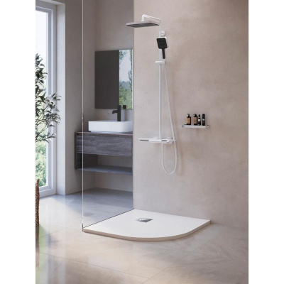 Каменный душевой поддон полукруглый RGW ST/R-W Белый  900x900 фото в интернет-магазине Русалия