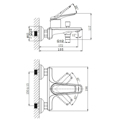 Смеситель для ванны с коротким изливом RUSH Nevis (NE1735-44) фото в интернет-магазине Русалия