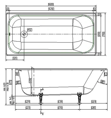 Wotte Start 1600х750х458  ванна чугунная (БП-э0001106) фото в интернет-магазине Русалия