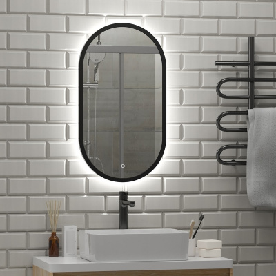 Зеркало с подсветкой Prime Black 450х800 ореольная подсветка ЗЛП2199 Continent фото в интернет-магазине Русалия