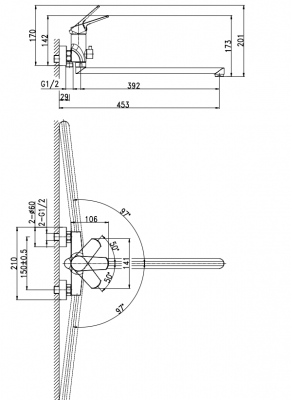 Смеситель для ванны универсальный с длинным изливом Flavis A64093 Cersanit фото в интернет-магазине Русалия