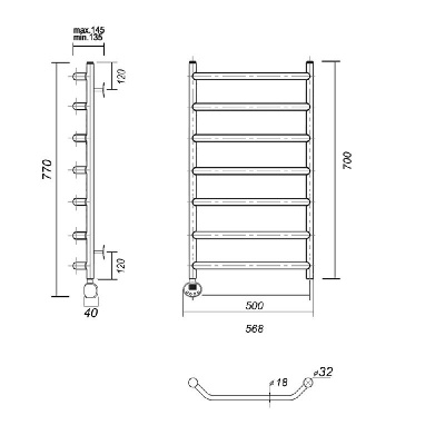 Электрический полотенцесушитель Лаура П7 500x700 EL, хром Domoterm фото в интернет-магазине Русалия