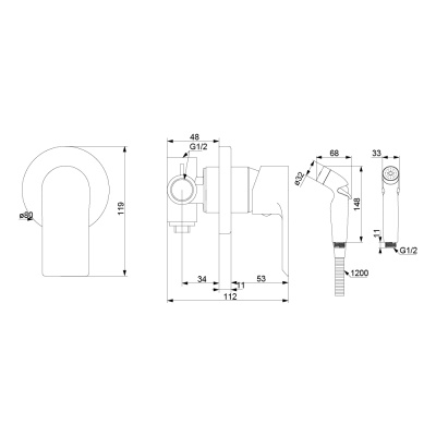 477510000 Apollo Смеситель монтируемый в стену с гиг.душем, хром Damixa фото в интернет-магазине Русалия