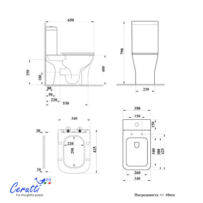 Унитаз напольный Ceruttispa Vettore Tornado CT11134 безободковый (650х340х790) фото в интернет-магазине Русалия