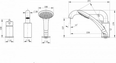 Встраиваемый смеситель на борт ванны Angel F5172217CP-1-RUS Bravat фото в интернет-магазине Русалия
