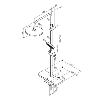 947730300 Apollo душевая система с ванно-душевым смесителем-полкой, черный фото в интернет-магазине Русалия