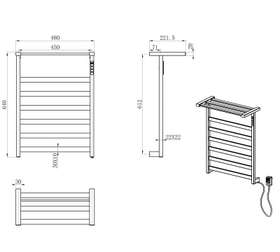 Полотенцесушитель электрический WONZON & WOGHAND FRANKFURT, Брашированное золото (WW-A1026-BG) фото в интернет-магазине Русалия
