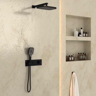 Душевой комплект VSFW-422T1MB встраиваемый, термостатический, 2 режима, черный Vincea фото в интернет-магазине Русалия