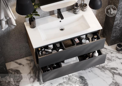 Тумба под раковину AQUATON Сохо 100 дуб веллингтон, графит софт 1A258201AJA00 фото в интернет-магазине Русалия