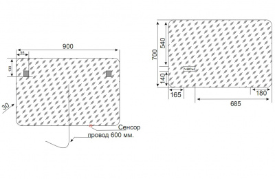 Зеркало Атлантика 90 с подсветкой и часами Style Line фото в интернет-магазине Русалия