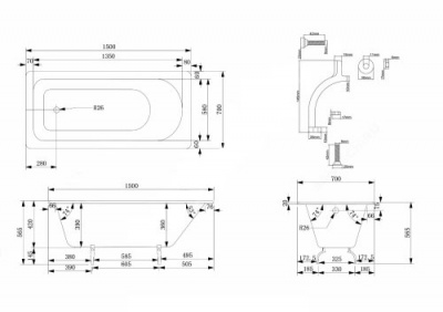Чугунная ванна Standart 150х70 с ножками Selena фото в интернет-магазине Русалия