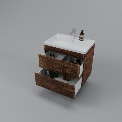 Тумба подвесная "Атлантика 70", Люкс старое дерево, PLUS + Умывальник Атлантик 70 фото в интернет-магазине Русалия