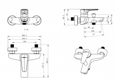 Смеситель для ванны Arden F6351385CP-01-RUS Bravat фото в интернет-магазине Русалия