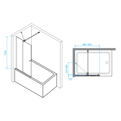 Шторка на ванну RGW SC-46 900, стекло прозрачное, профиль хром фото в интернет-магазине Русалия