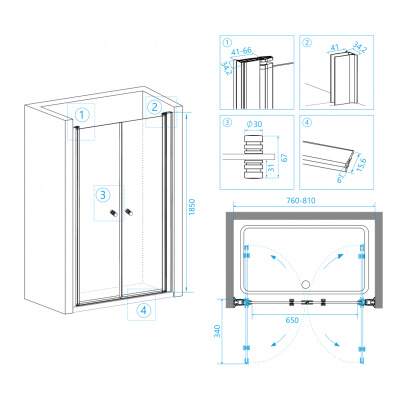 Распашная дверь для душа 80 PA-04 RGW фото в интернет-магазине Русалия