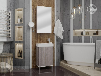 Тумба под раковину AQUATON Эмма белый, дуб наварра 1A221601EAD80 фото в интернет-магазине Русалия