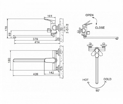Смеситель для ванны универсальный Eler F6191238CP-01L Bravat фото в интернет-магазине Русалия