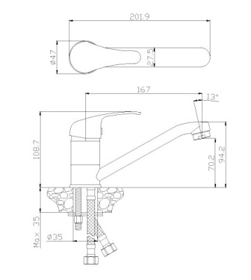 Смеситель для кухонной мойки Rossinka Y (Y35-22) фото в интернет-магазине Русалия