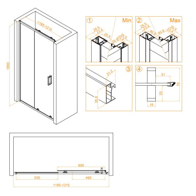 Душевая дверь RGW CL-14B 1200, стекло прозрачное, профиль черный фото в интернет-магазине Русалия