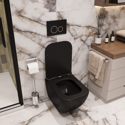 Унитаз MIMI Aria MB подвесной безободковый черный матовый, ТЕРМООБЖИГ (не плёнка) CT8920 Ceruttispa (510х350х355) фото в интернет-магазине Русалия