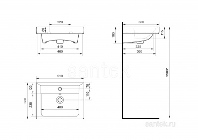 Раковина Santek Тигода 50 отверстие под смеситель 1WH302128 фото в интернет-магазине Русалия