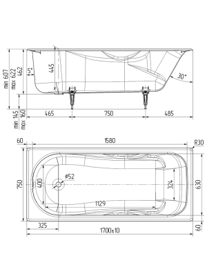 Wotte Comfort 1700х750х445  ванна чугунная (БП-э00д1474) фото в интернет-магазине Русалия